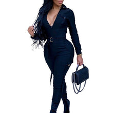 Load image into Gallery viewer, Sexy Women Bodycon Jumpsuit Sexy V-neck Long Sleeve Army Green Solid Casual Bodysuit Ladies Vintage long Jumpsuit Romper