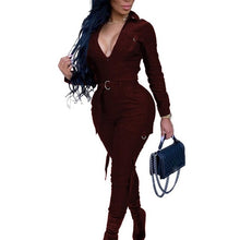 Load image into Gallery viewer, Sexy Women Bodycon Jumpsuit Sexy V-neck Long Sleeve Army Green Solid Casual Bodysuit Ladies Vintage long Jumpsuit Romper