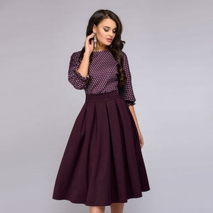 Trendy Women Dress Sexy round neck Polka Dot three quarters sleeve casual Vintage Party Polyester Dresses one pieces