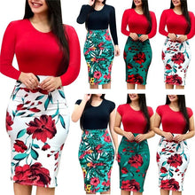 Load image into Gallery viewer, 4XL 5XL Plus Size Women Dress Autumn Sexy Slim Package Hips Mini Dresses Casual Long Sleeve Patchwork Floral Print Dress Vestido
