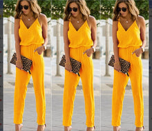 Load image into Gallery viewer, Womens Casual Solid spaghetti strap Bodycon Romper Jumpsuit Club Bodysuit Long Pants
