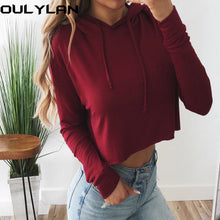 Load image into Gallery viewer, Oulylan Women Hoodies Sweatshirts Ladies Crop Top Short Long Sleeve Pullovers Girls Sexy Casual Hooded Sweatshirt
