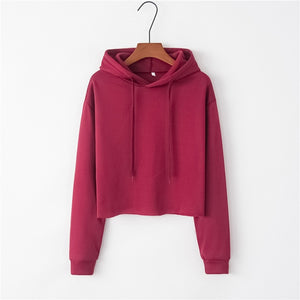 Oulylan Women Hoodies Sweatshirts Ladies Crop Top Short Long Sleeve Pullovers Girls Sexy Casual Hooded Sweatshirt