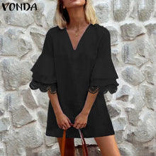 Load image into Gallery viewer, VONDA Office Dress Women Hollow Half Fare Sleeve Ruffle Party Mini Dress Female Summer Sundress 2020 Plus Size V Neck Vestidos
